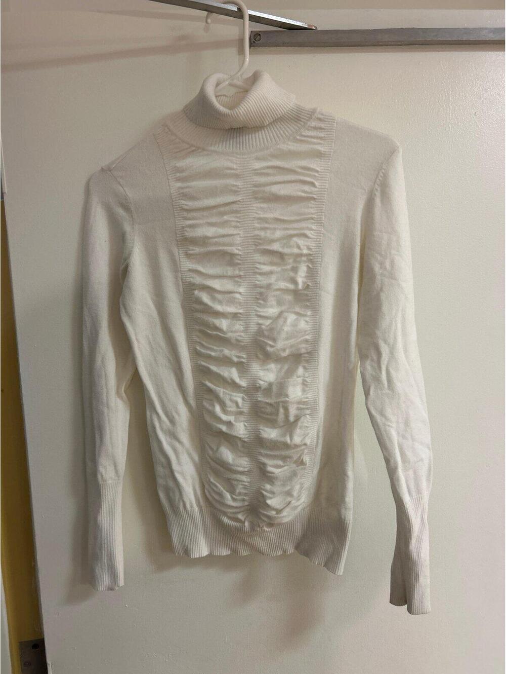 Cache white ruched turtleneck sweater top